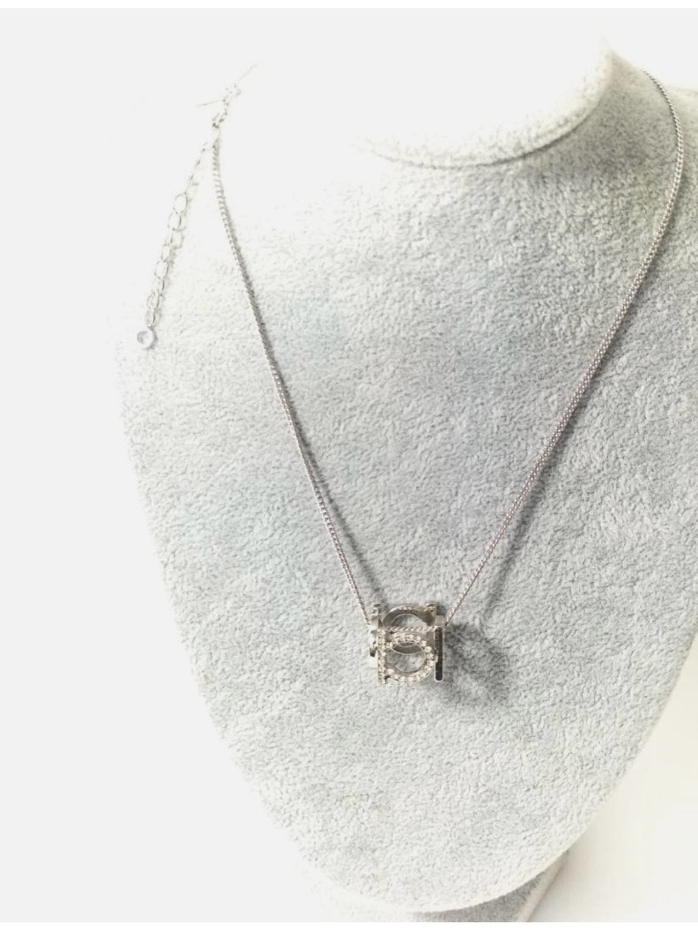 Salvatore Ferragamo Necklace Gancini Rhinestone Silver Limited Edition